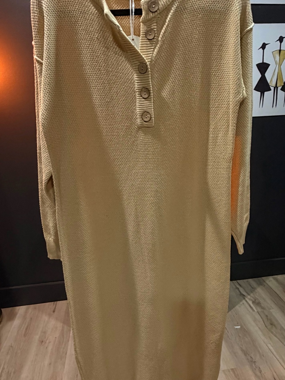 ANRABESS Women’s Beige Knit Henley Maxi Sweater Dress M NWT Long Sleeve